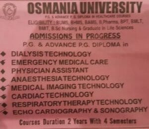 Osmania University Hyderabad PG and Advance PG diploma courses for