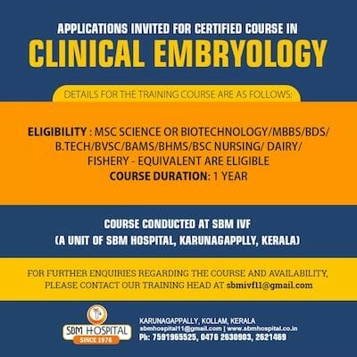 Certified Course in Clinical Embryology at SBM Hospital Kollam