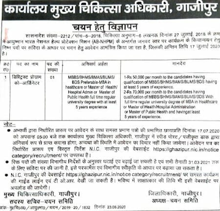 District Programme Coordinator Ghazipur Uttar Pradesh